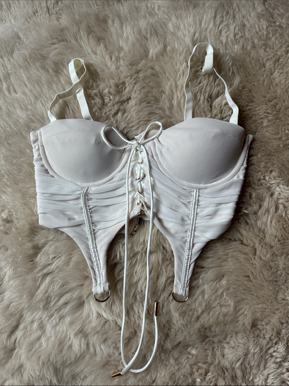 White Lace-Up Bustier Corset Top -